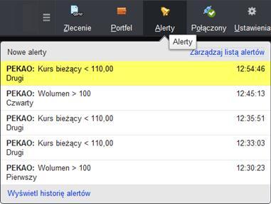 Po kliknięciu w ikonę symbolizującą alerty na pasku nawigacyjnym wyświetli się lista wygenerowanych alertów (Rys 166.). 4. USTAWIENIA Rys 166. Informacje o wygenerowanych alertach.