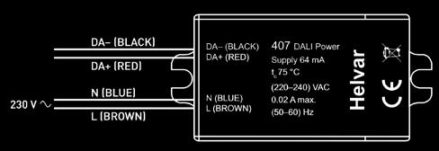 Zasilacz (402) Kompletny zasilacz kompatybilny z, dedykowany dla jednego systemu z wymaganym 250 ma. Urządzenie przeznaczone do montażu na szynie DIN.