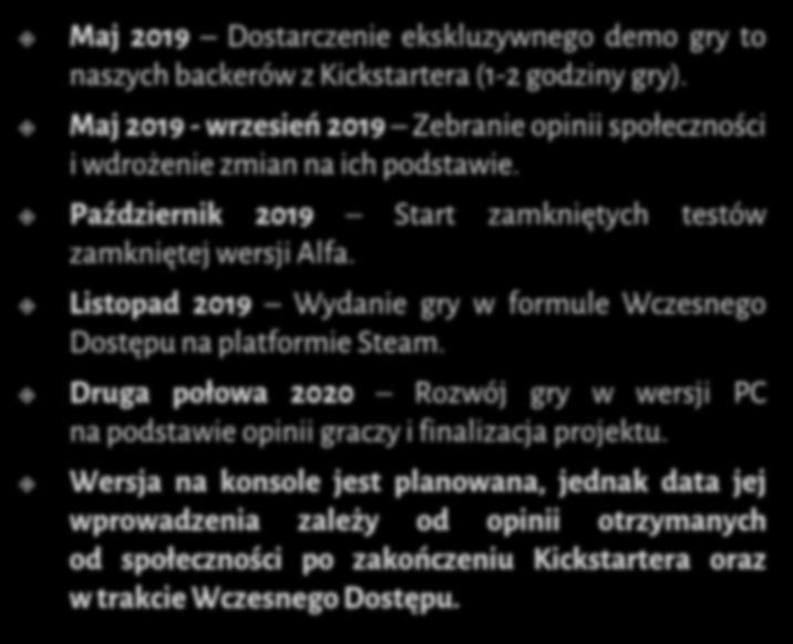 Listopad 2019 Wydanie gry w formule Wczesnego Dostępu na platformie Steam.