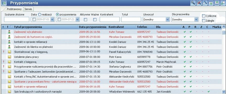 11 Funkcje CRM Serwis przypominają o okresowych naprawach oraz o
