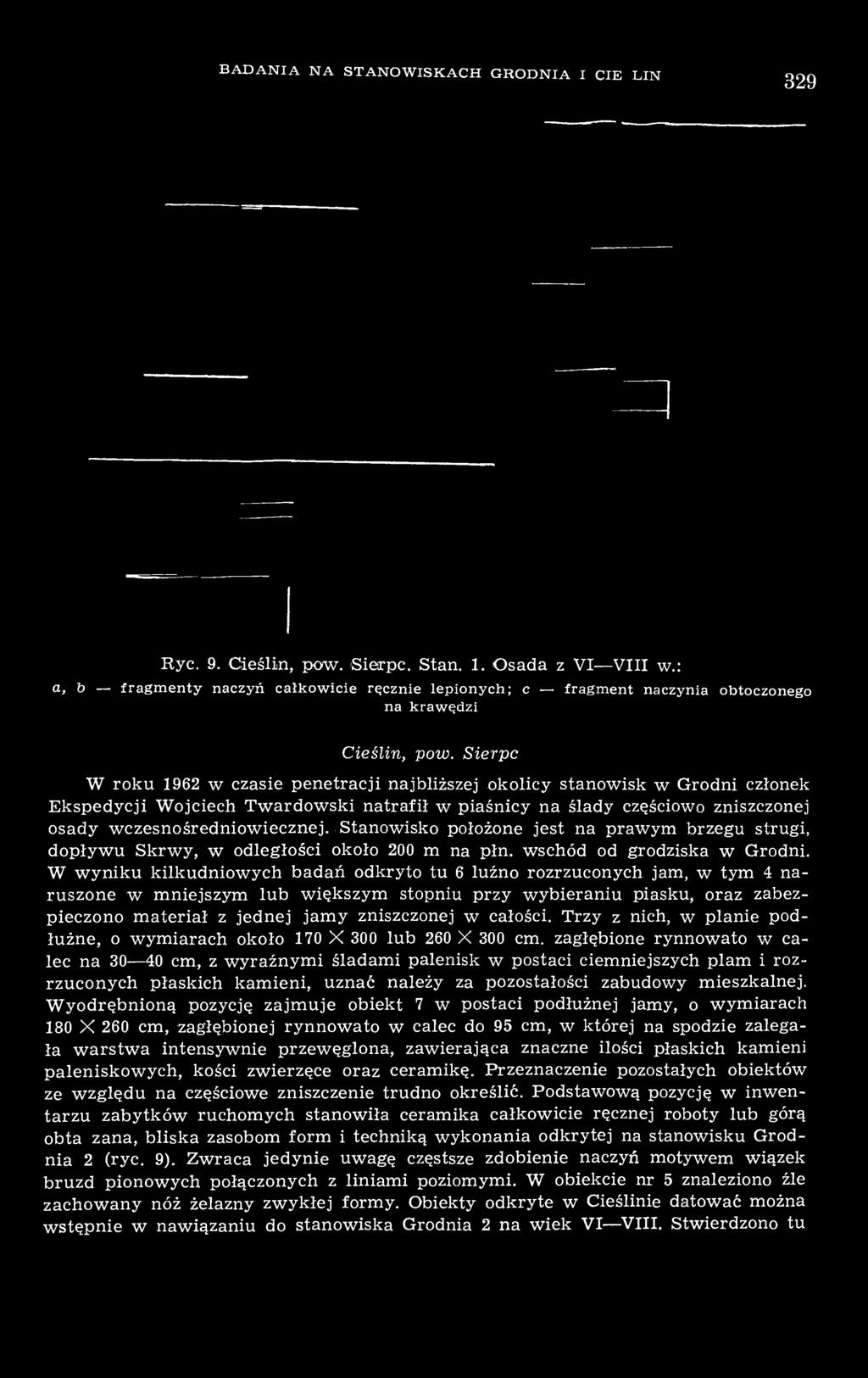 Sierpc W roku 1962 w czasie penetracji najbliższej okolicy stanowisk w Grodni członek Ekspedycji Wojciech Twardowski natrafił w piaśnicy na ślady częściowo zniszczonej osady wczesnośredniowiecznej.