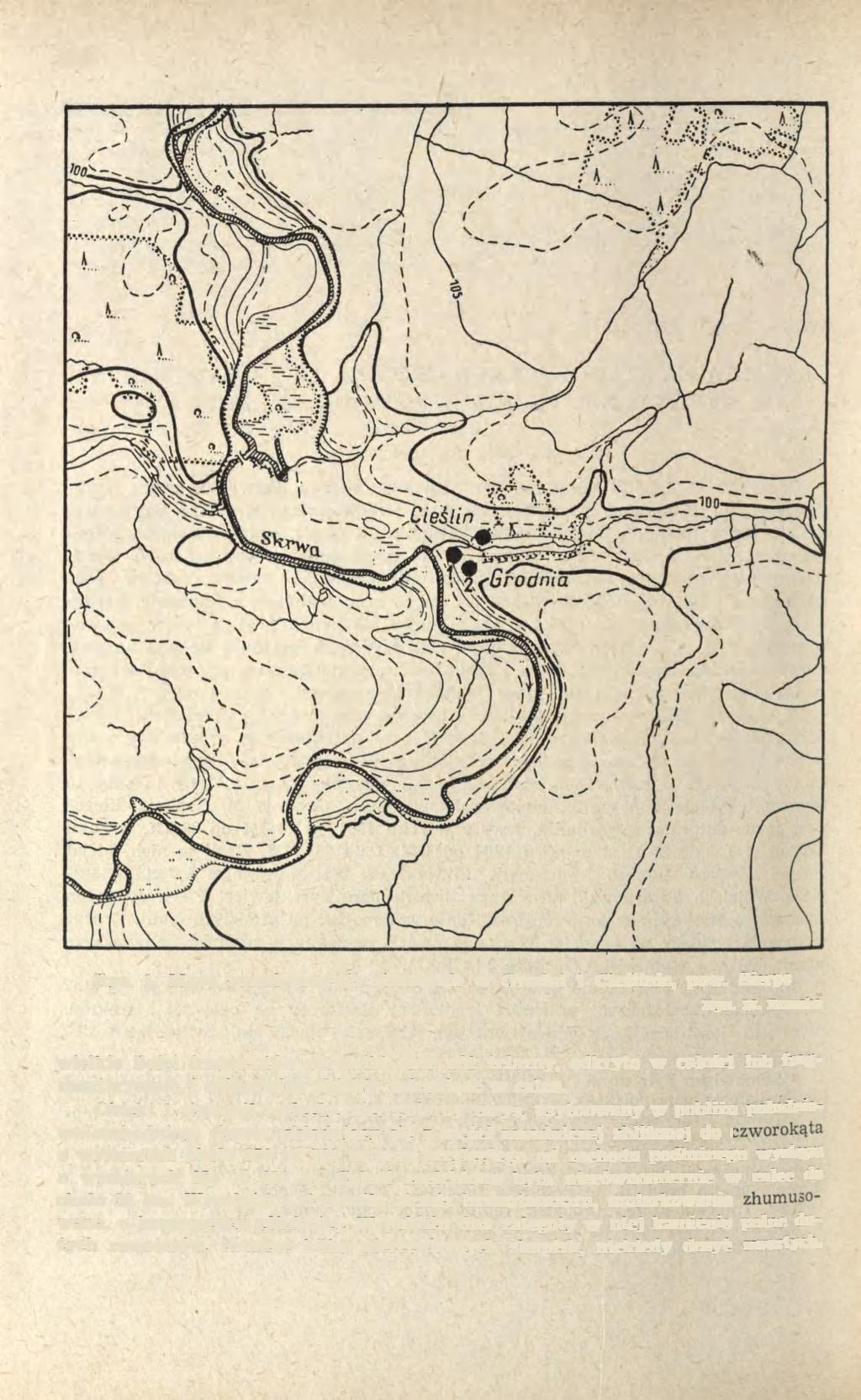 320 Ryc. 1. Mapa rozmieszczenia stanowisk w Grodni i Cieślinie, pow. Sierpc Rys. M. Brzeska wielkie ilości fragmentów ceramiki oraz nóż żelazny, odkryto w całości lub fragmentarycznie 4 różnorodne obiekty zalegające w calcu.