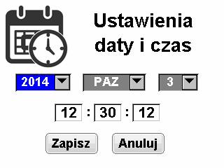 Jeszcze razy wybór należy zatwierdzić klawiszem OK, co spowoduje wyświetlenie menu ustawień daty i czasu Po menu poruszać się należy za pomocą klawisza MENU.