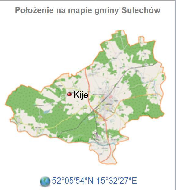 POŁOŻENIE NIERUCHOMOŚCI Kije to wieś położona w odległości ok. 7 km od siedziby gminy - Miasta Sulechów, ok. 23 km na południe od Świebodzina i ok. 30 km na północ od Zielonej Góry.