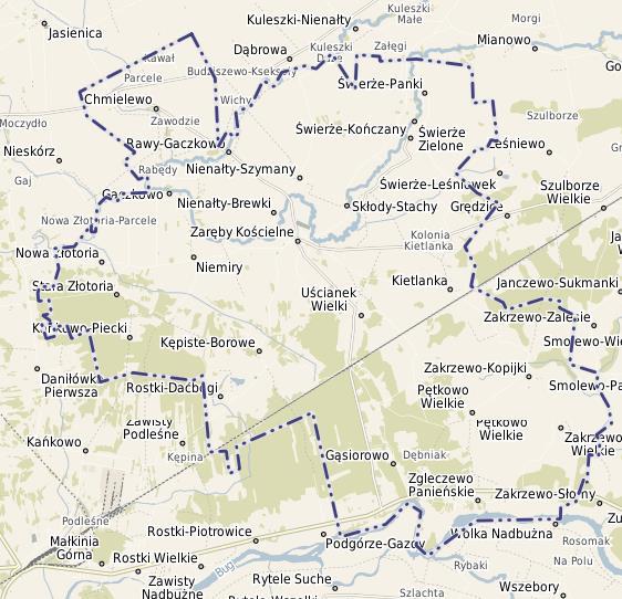 Położenie poszczególnych miejscowości wykazano w formie ryciny. Ryc. 4. Rozkład przestrzenny miejscowości Gminy Zaręby Kościelne Źródło: opracowanie własne III.