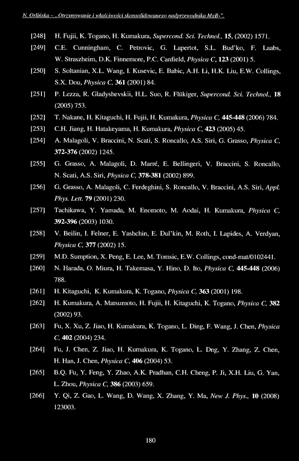 N. Orlińska..Otrzymywanie i właściwości skonsolidowanego nadprzewodnika MsBo. [248] H. Fujii, K. Togano, H. Kumakura, Supercond. Sci. Technol., 15, (2002) 1571. [249] C.E. Cunningham, C. Petrovic, G.