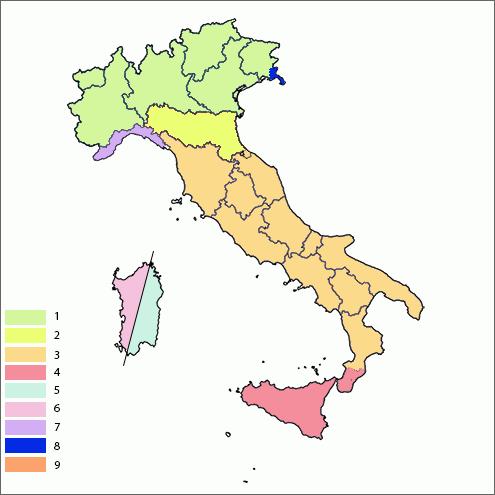 Mapa "Bazowe parcie wiatru" dla Włoch