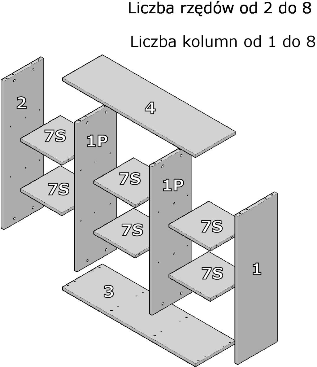 Szafka 7 4 Nr Wymiar Nazwa 1P 964x299.33 Przegroda pionowa 1P 964x299.33 Przegroda pionowa 1 964x299 Bok prawy 2 964x299.