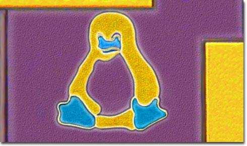 A chip designer informed us of a miniature replica of Tux, the Linux penguin nesting in the pad ring of an integrated circuit of unknown type and function.