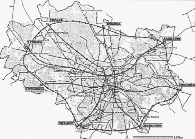 Alternatywne rozwiązania - Monorail Przykładowe rozwiązanie dla Wrocławia: Sieć niezależnych od siebie, krzyżujących się w różnych poziomach, 5 dwutorowych linii o łącznej