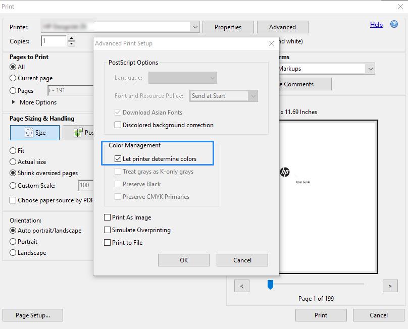 6. W przypadku sterownika V3 naciśnij przycisk Advanced (Zaawansowane) w oknie dialogowym Drukowanie, dla opcji Color Handling (Obsługa kolorów) wybierz ustawienie Printer Color Management