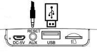 AUX,USB, SD AUX-IN: połączenie zewnętrznego nośnika (np.mp3) za pomocą przewodu JACK 3.5mm.