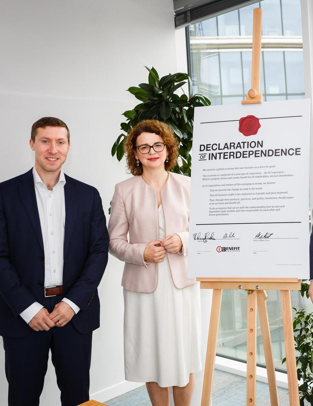 B CORP W BENEFIT SYSTEMS DALSZE KROKI Dzięki certyfikacji wchodzimy do społeczności firm, które wierzą, że biznes można robić inaczej, wpływając pozytywnie na świat i chcemy być ambasadorem takiego