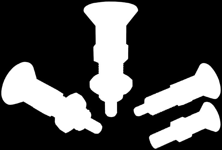 wytrzymałości 5.8. Wersja nierdzewna: Trzpień ustalający hartowany: Tulejka gwintowana stal 1.4305. Trzpień ustalający stal 1.4034. Trzpień ustalający niehartowany: Tulejka gwintowana stal 1.4305. Trzpień ustalający stal 1.4305. Uchwyt grzybkowy termoplast, ciemnoszary.