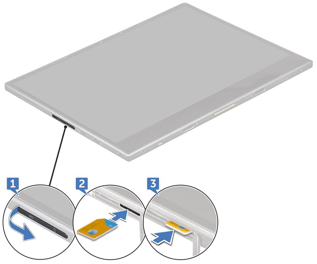 4 Wykonaj czynności od 1 do 3, aby wymontować kartę microsim. karta MicroSD 1 Włóż spinacz lub przyrząd do usuwania karty microsd do otworu w obsadzie karty microsd [1].