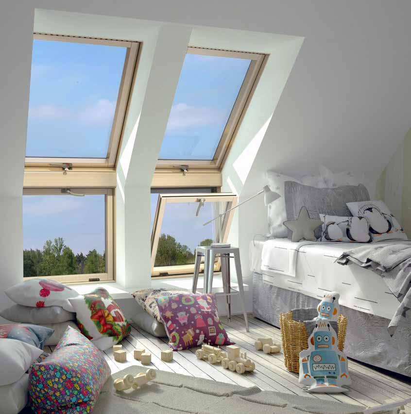 Okna kolankowe drewniane Okna kolankowe zostały zaprojektowane z myślą o połączeniu zalet okna dachowego z fasadowym.