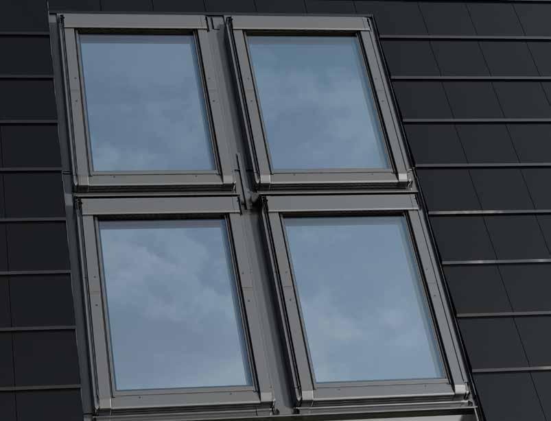 Kołnierze uszczelniające KOMBI Kołnierze uszczelniające KOMBI ZESPOLENIA OKIEN Okna dachowe OKPOL można łączyć w poziomie, w pionie lub tworzyć płaszczyzny złożone z wielu okien.