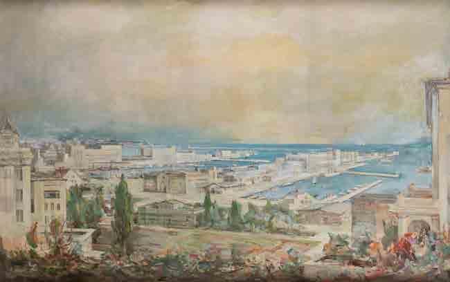 41 MARIAN MOKWA (1889-1987) Panorama Gdyni, lata 50.-60. XX w.