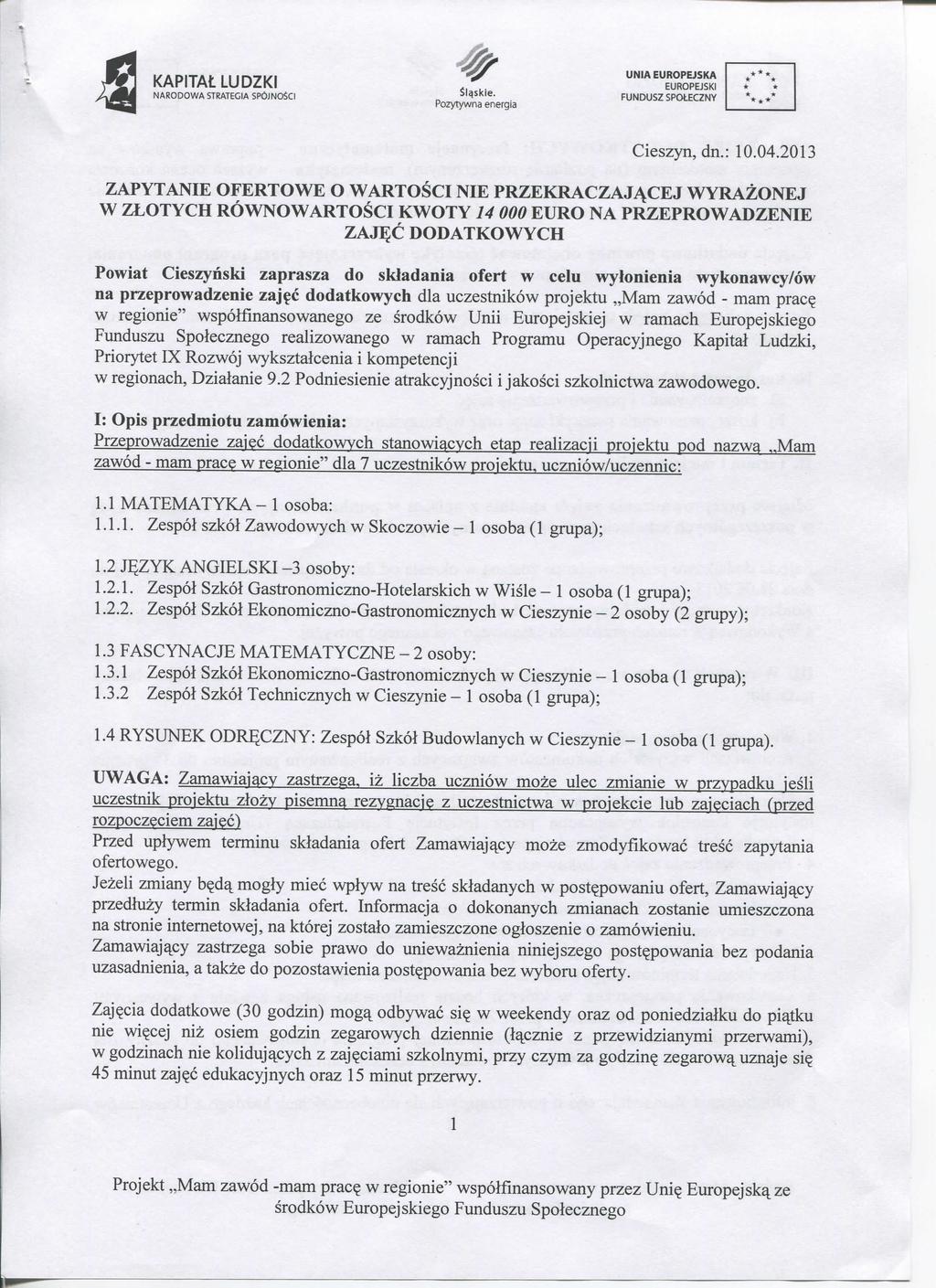 NARODOWA STRATECIA SPOlNOSCl Sl^skie. Cieszyn,dn.: 10.04.