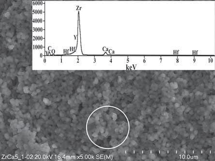 obszaru powierzchni próbki wynosz cego 0.05 mm 2 : a) ZrO 2, b) ZrO 2 z 5% mas. CaO, c) (ZrO 2 ) 90 (Al 2 O 3 ) 10, d) (ZrO 2 ) 90 (Al 2 O 3 ) 10 z 5% mas. CaO, e), f) z 5% mas.