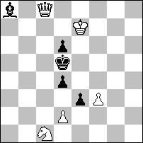 1 pochwała nr 1302 - Władimir KOZAKIN & Anna SZAKLEINA (Rosja) Problem ten zająłby wyższe miejsce, gdyby nie usterki. W pozycji diagramu po obronie 1 d:e5 2.Hh4 ~ 3.