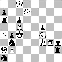 b wstęp jest z szachem. Autorzy przedstawili temat matowania dwoma różnymi figurami na trzech polach:g4,f2,h2. a) 1.Hh5! ~ 2.Hh2# 1 f:g4 2.Hg5+ Kg3 3.H:g4# 1 d:e5 2.