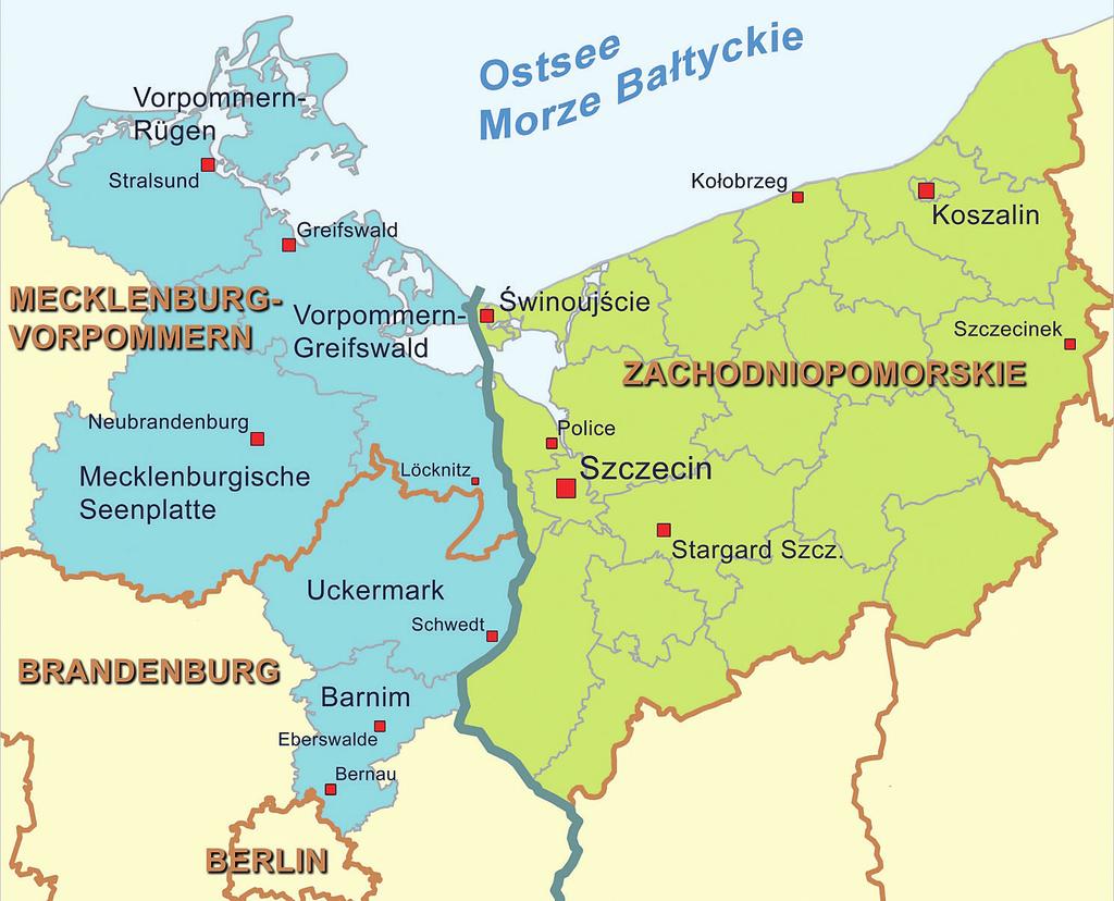 Wilhelm Steingrube Ryc. 1. Terytorium Euroregionu Pomerania (2013) zachodniopomorskiego oraz gminy województwa pomorskiego i wielkopolskiego; Związkiem Komunalnym Europaregion POMERANIA e.v.