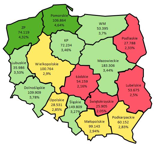 6 Potencjalni Dawcy szpiku w Polsce wg województw Liczba zarejestrowanych