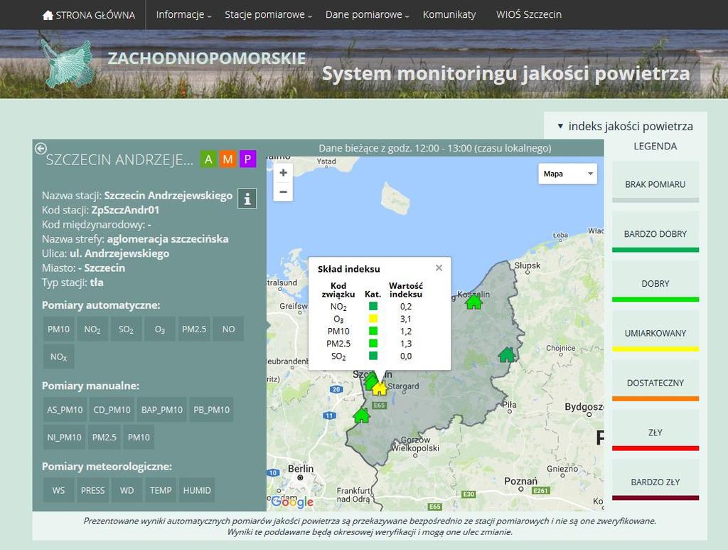 Indeks jakości powietrza http://powietrze.wios.szczecin.