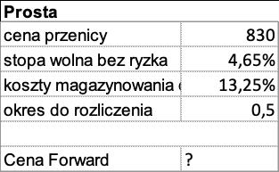 Zadanie 10. Kurs forwardu towarowego Cena pszenicy na giełdzie towarowej wynoszą 830 zł.