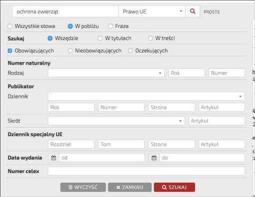 Przeszukiwanie kategorii prawa UE Status aktu prawnego. Adres publikacyjny. Wyszukiwanie aktów prawnych dotyczących konkretnej ustawy lub jednostki redakcyjnej. Uwaga!