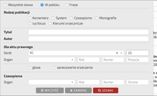 Przeszukiwanie kategorii księgozbiorów Wyszukiwanie publikacji powiązanych z konkretnym aktem prawnym i konkretnym artykułem w LEXie musieliśmy