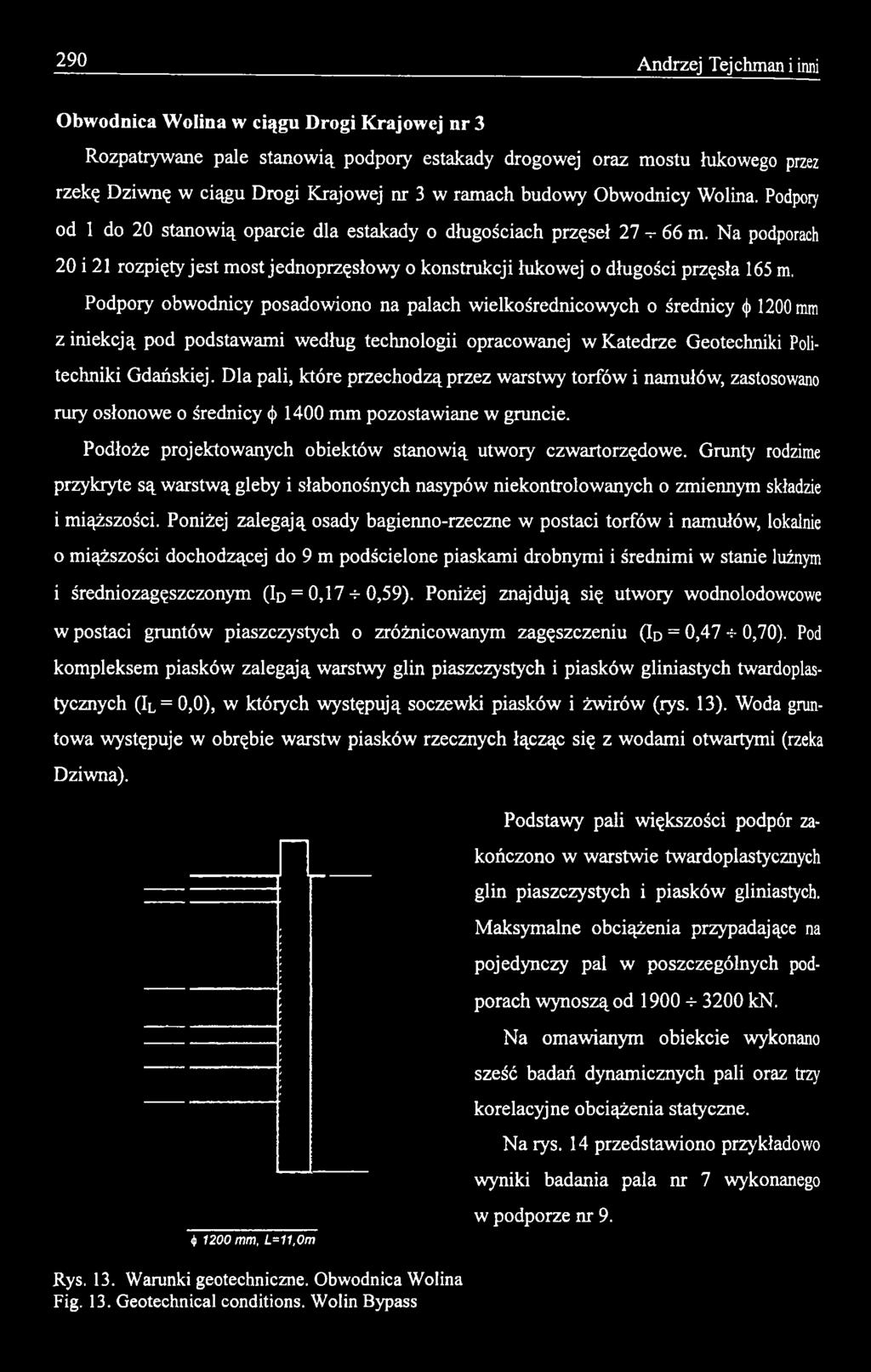 Dla pali, które przechodzą przez warstwy torfów i namułów, zastosowano rury osłonowe o średnicy <j>1400 mm pozostawiane w gruncie. Podłoże projektowanych obiektów stanowią utwory czwartorzędowe.