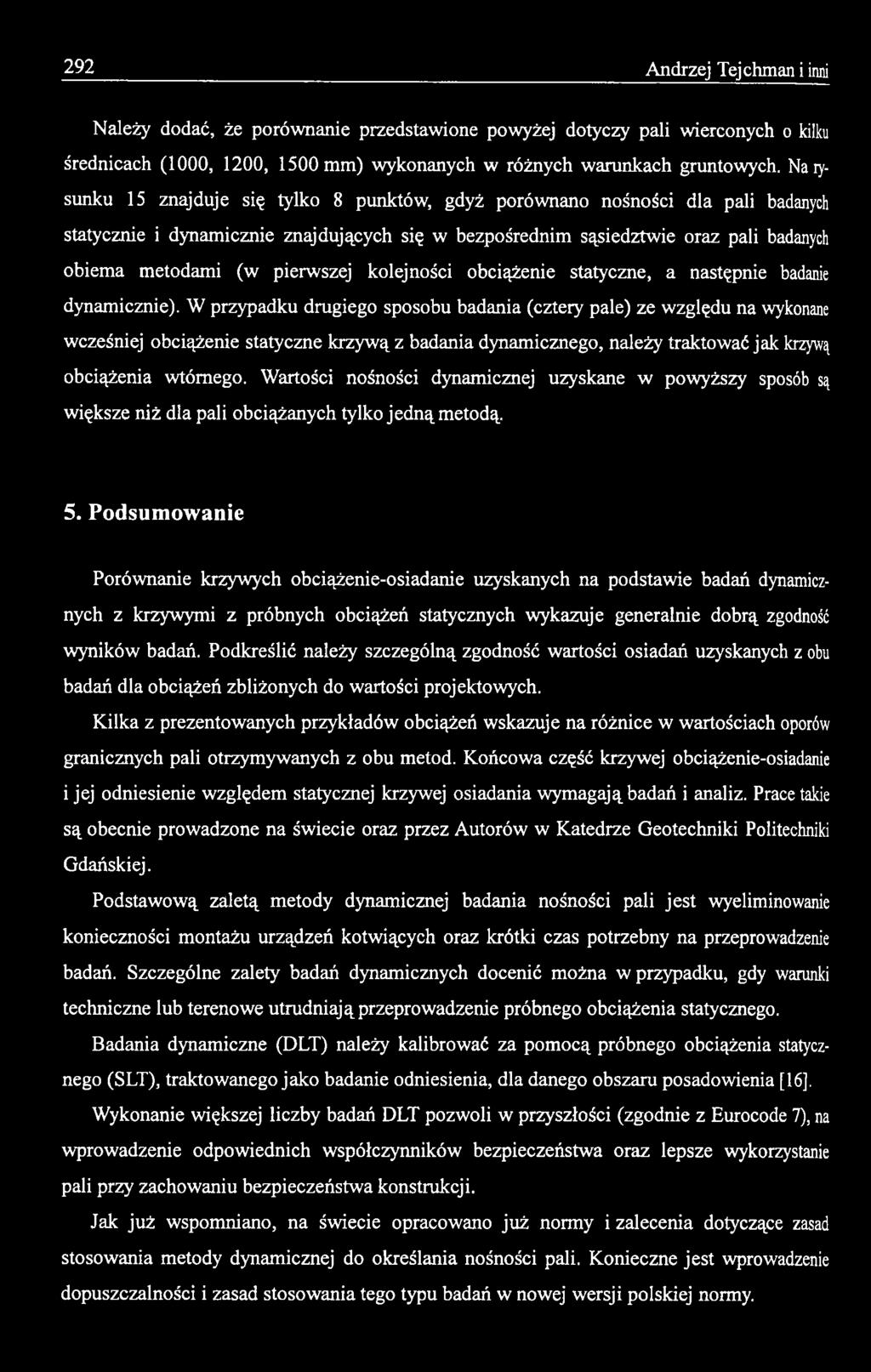 Wartości nośności dynamicznej uzyskane w powyższy sposób są większe niż dla pali obciążanych tylko jedną metodą. 5.