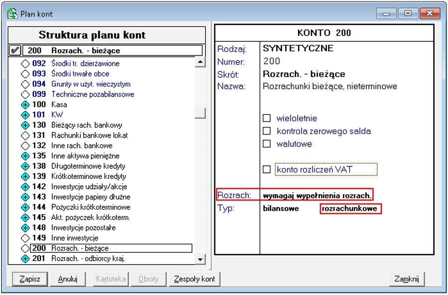 1. Poprawnie zdefiniowa konto w s owniku "Planu kont" - musi by za one jako konto