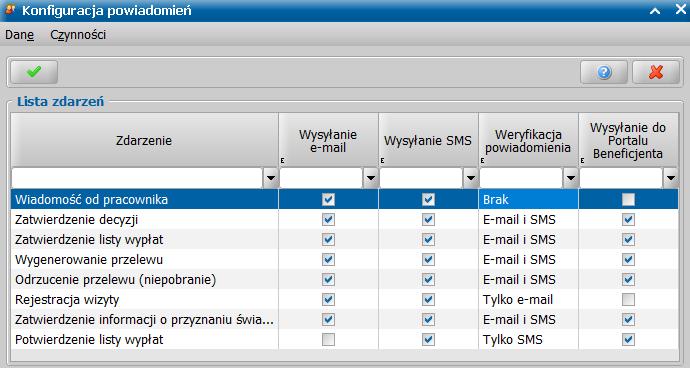 Konfiguracja powiadomień i zakresu danych wysyłanych do Portalu Beneficjenta Administrator systemu POMOST Std ma możliwość konfiguracji powiadomień, tzn.