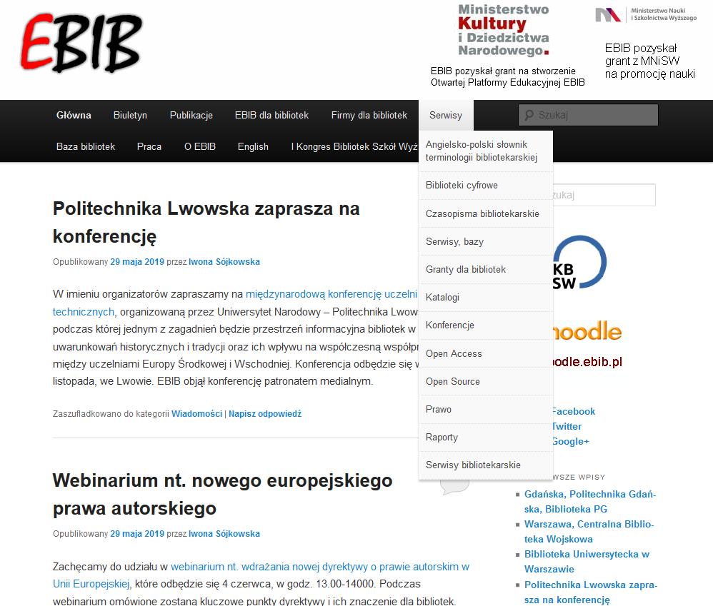 Codzienność w EBIB - WordPress bieżące informacje, zakładki