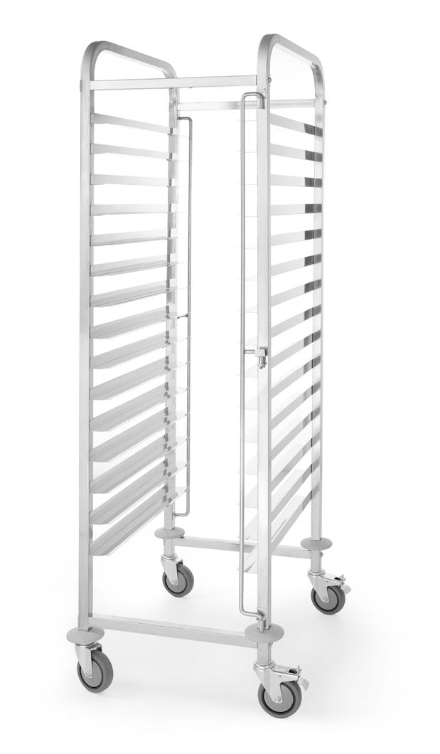 Wózek do transportu blach 15x 600x400 mm Możliwość załadunku blach z obu stron wózka Dzięki zamontowanym kółkom można go przemieszczać bez użycia siły Wygodny w obsłudze