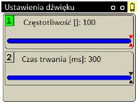 Dźwięk W celu zmiany Częstotliwości dźwięku należy nacisnąć przycisk 1 na klawiaturze czytnika kart. Wykorzystując klawisze strzałek ustawiamy pożądaną częstotliwość dźwięku.