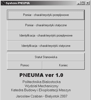 Badanie rzewodnoci neumatycznego modulatora ABS 9 Rys. 4. Przykładowe okna systemu komuterowego wsomagania bada elementów neumatycznych PNEUMA. Fig. 4. Exemlary windows of comuter aided system for investigation of neumatic elements PNEUMA.