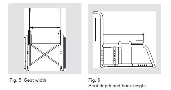 Na co zwrócić uwagę podczas pomiaru Wysokość oparcia: od tapicerki siedziska do końca tapicerki/rurki oparcia, wózek do samodzielnego poruszania nie może blokować łopatki.