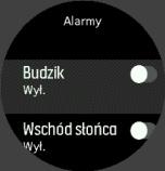 Zamiast ustawiania stałego czasu można ustawić alarm z określonym wyprzedzeniem względem faktycznego wschodu lub zachodu słońca.