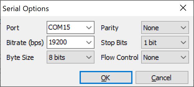 [(0) Input] a) Type : Serial b) Serial Options - Port : Ustaw zgodnie ze swoim otoczeniem.