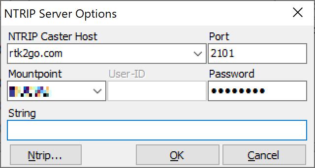 : None [(1) Output] c) Type : NTRIP Server d) NTRIP Server Options - NTRIP Caster Host :