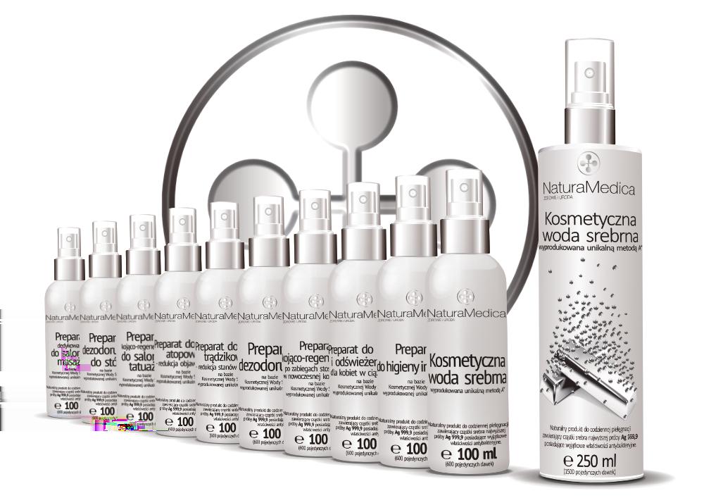 Linię Lana Luxury Cosmetics, kierowaną do drogerii tworzy już 8 produktów Kosmetyczna Woda Srebrna oraz stworzone na jej bazie: Preparat do skóry atopowej redukcja objawów AZS, Preparat do skóry
