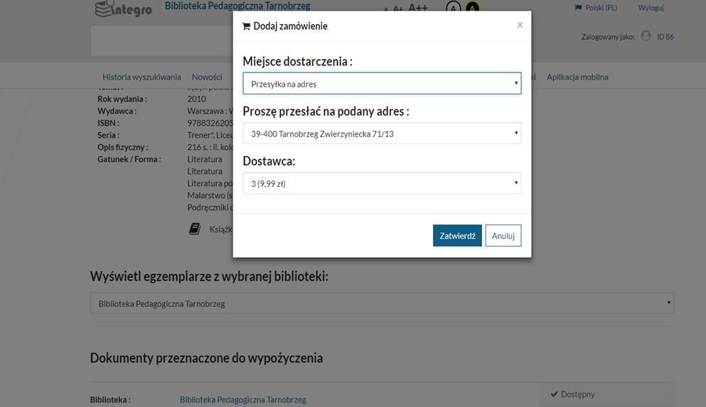 12. Rezerwacja Gdy poszukiwana książka ma status inny niż Dostępna można ją zarezerwować.
