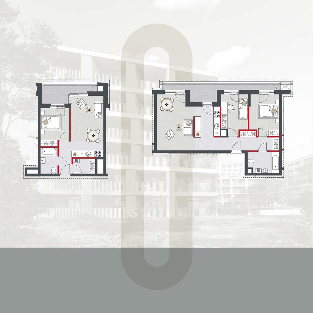 Przykładowe mieszkanie Dwupokojowe Przykładowe mieszkanie Trzypokojowe 40,42 m 2 powierzchnia użytkowa 5,92 m 2 / 0,25 m 2 balkon / schowek 64,24 m 2 powierzchnia