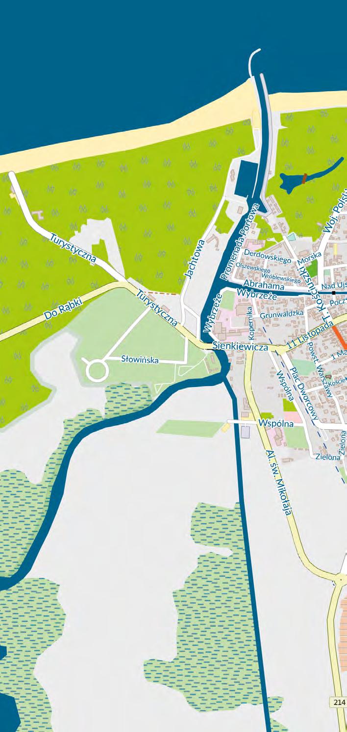 A W N E Bałtyk S Plaża B 2 Port Jachtowy w Łebie 8 Park Nadmorski Łabędzi Staw kierunek Wydmy 13 3 LOT Informacja Turystyczna 1 Łeba 10 7 Policja ul. Kościuszki 106, tel. 997, 112 Punkt Ratowniczy ul.