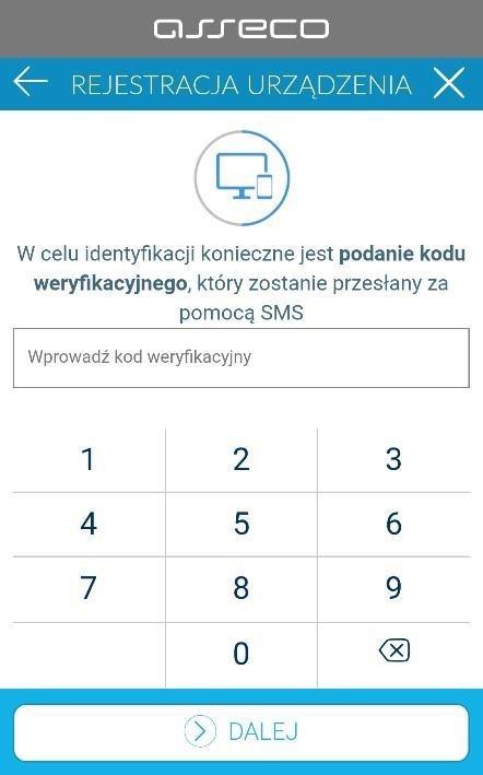 w kolejnym kroku w celu identyfikacji należy wprowadzić kod SMS otrzymany na wskazany nr telefonu Przykład 6 :