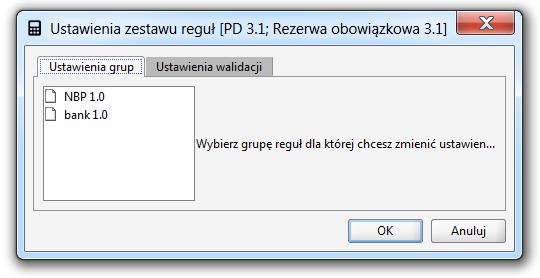 4 Ustawienia reguł Aby sprawdzić jakie są przyjęte ustawienia dla poszczególnych zestawów reguł, lub wprowadzić zmiany do tych ustawień, należy uruchomić funkcję Ustawienia reguł, wybierając: Menu